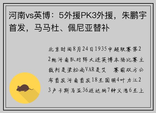 河南vs英博：5外援PK3外援，朱鹏宇首发，马马杜、佩尼亚替补